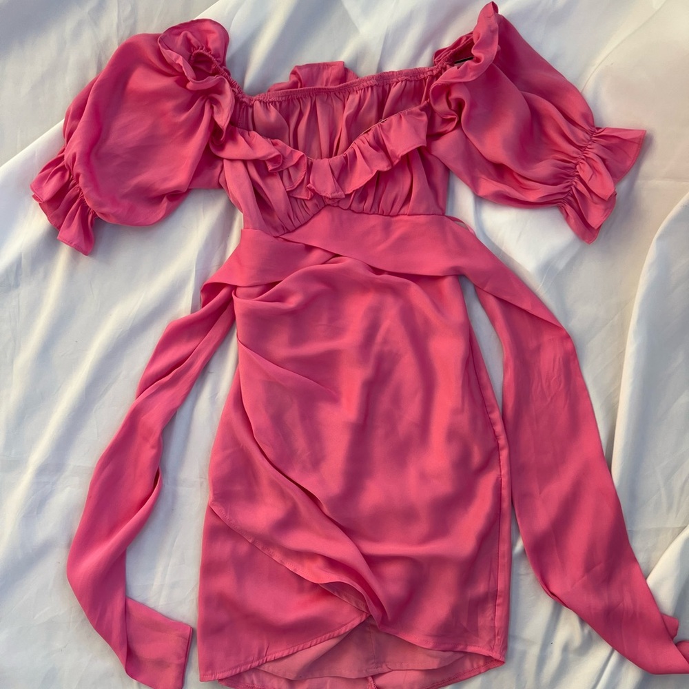 Hello Molly Pink Ruffle Mini Dress